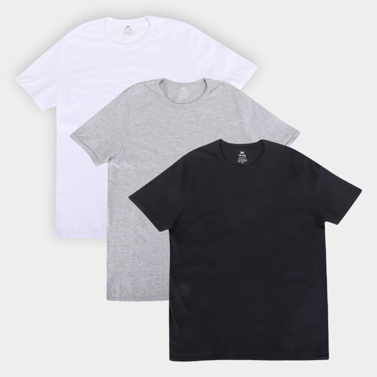 Kit Camisetas Hering Basicas Com 3 Pecas Masculinas Branco Preto