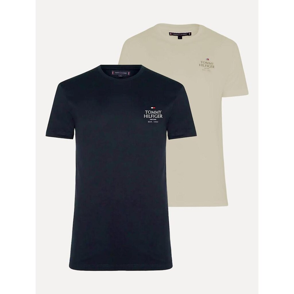 Kit Camisetas Tommy Hilfiger | Masculina Stack Brand Love Cáqui/Azul Marinho
