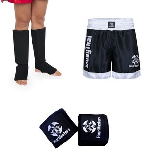 Kit Caneleira + Atadura Bandagem Elástica + Short Muay Thai Cetim