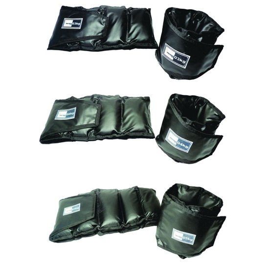 Kit Caneleira/Tornozeleira de 3kg + 4kg + 5kg- Par Uso Amador - Preto Menor preço em Kit Caneleira/Tornozeleira de 3kg + 4kg + 5kg- Par Uso Amador - Preto