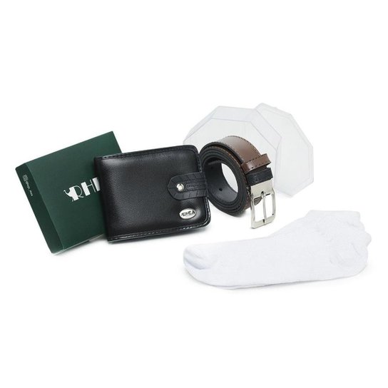 Kit Carteira Masculina Botão Meia Soquete e Cinto Dupla Face - Preto é boa?
