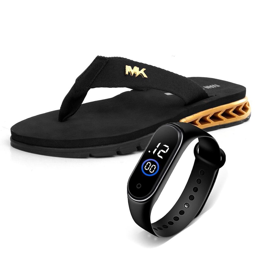 Kit Chinelo Masculino Anatômico Slide Com Relógio Leve Macio Confortável Antiderrapante Original