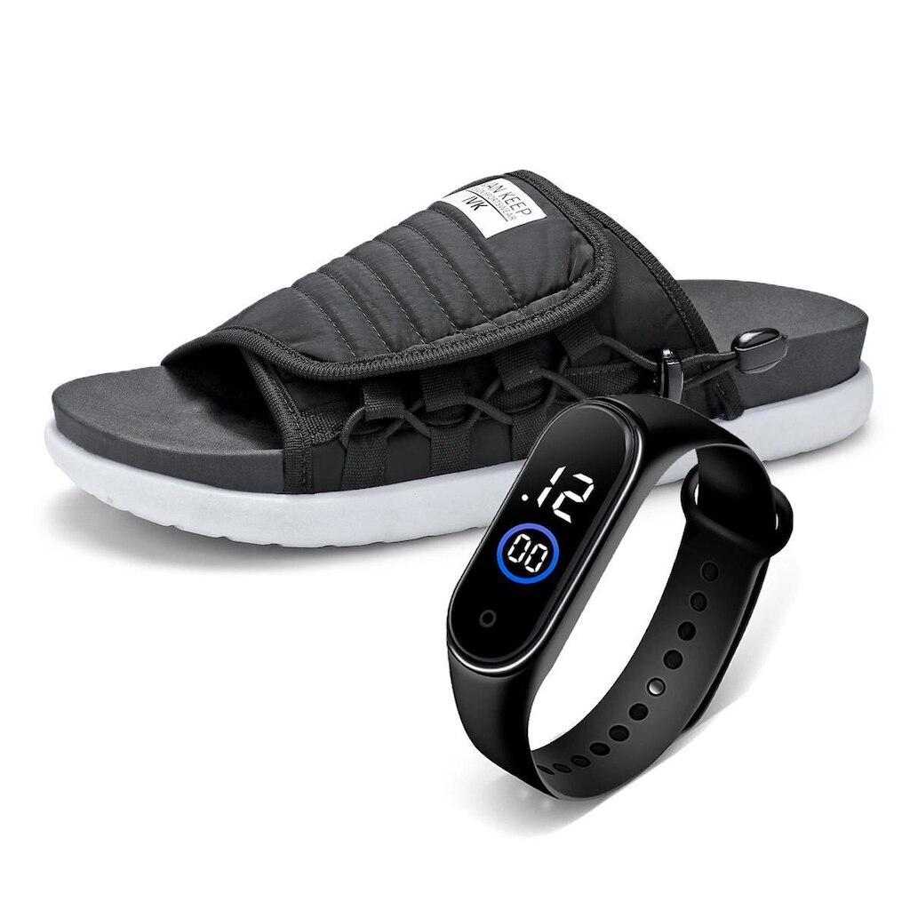 Kit Chinelo Slide Masculino Anatômico Com Relógio Moderno Confortável Leve Macio Antiderrapante