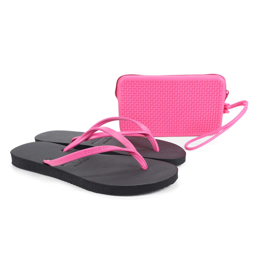 Kit Chinelo Tropical Brasil Slim e Bolsa de Mão Feminino