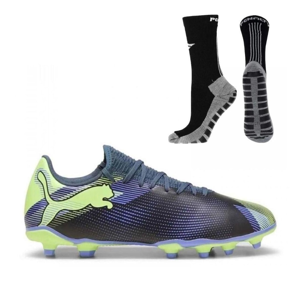 Kit Chuteira Campo Puma Future 7 Play + Meia Antiderrapante Preta