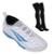 Kit Chuteira Futsal Penalty Brasil 70 Locker XXI - Branco+Azul