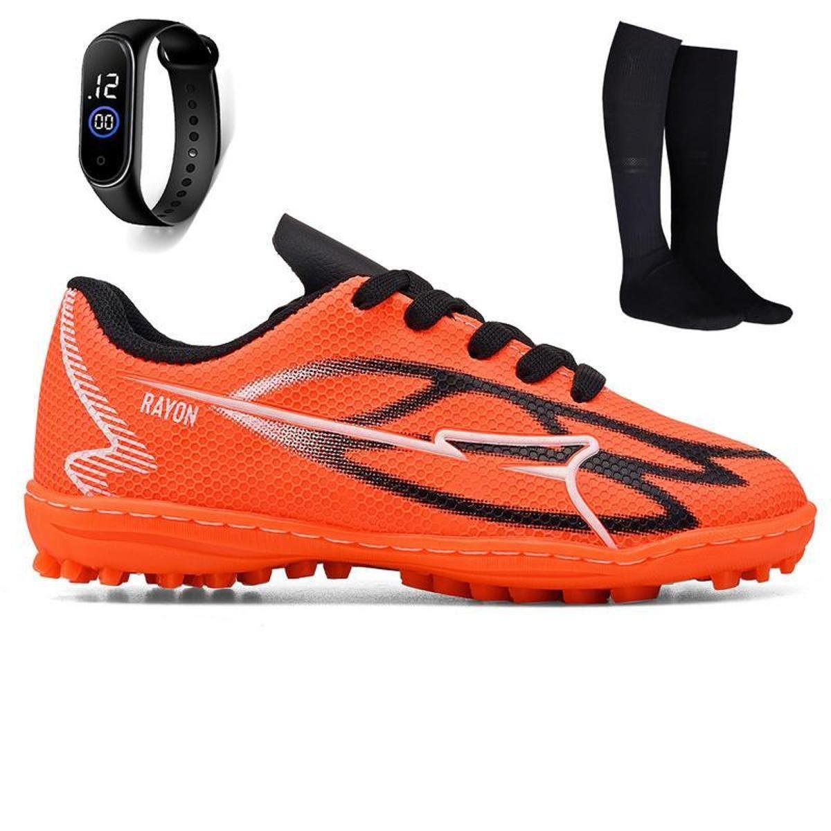 Kit Chuteira Infantil Futebol Campo Society Meninos Meião + Relógio Menor preço em Kit Chuteira Infantil Futebol Campo Society Meninos Meião + Relógio