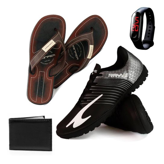Kit Chuteira Masculina Society + Chinelo + Relógio + Carteira - Preto é ruim? Kit Chuteira Masculina Society + Chinelo + Relógio + Carteira - Preto é boa?