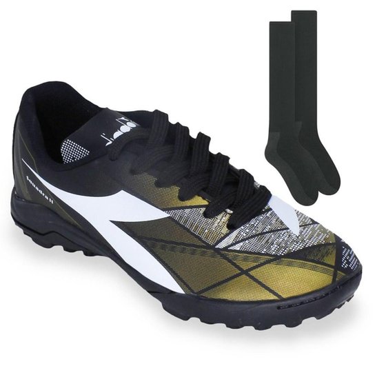 Kit Chuteira Society Diadora Squadra II Infantil Preto+Branco