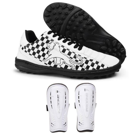 Kit Chuteira Society Masculina Com Anti Derrapante + Caneleira - Cinza Menor preço em Kit Chuteira Society Masculina Com Anti Derrapante + Caneleira - Cinza