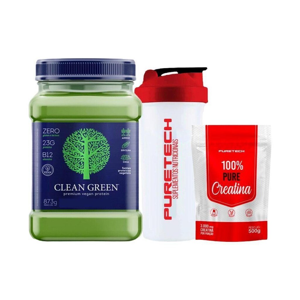 Kit Clean Green 840g - Cellgenix + Creatina 100% Pure 500g + Coqueteleira - Puretech