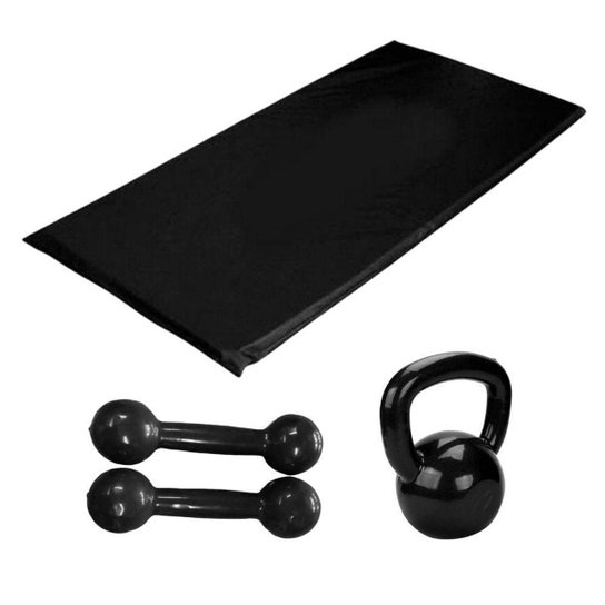 Kit Colchonete Espuma + Par Halteres 2Kg + Kettlebell 4Kg - Preto Menor preço em Kit Colchonete Espuma + Par Halteres 2Kg + Kettlebell 4Kg - Preto
