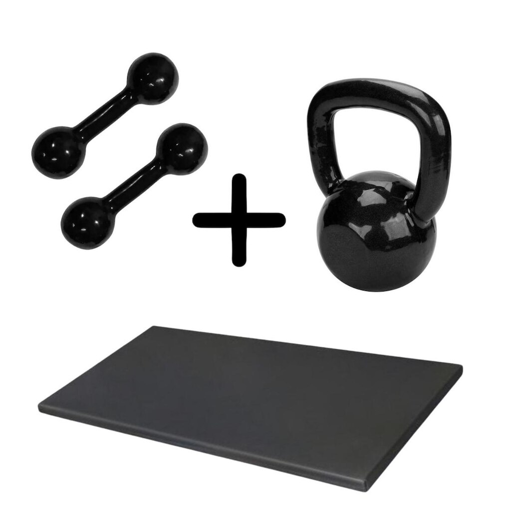 Kit Colchonete + Kettlebell de 4 kg + Par de halter 2kg