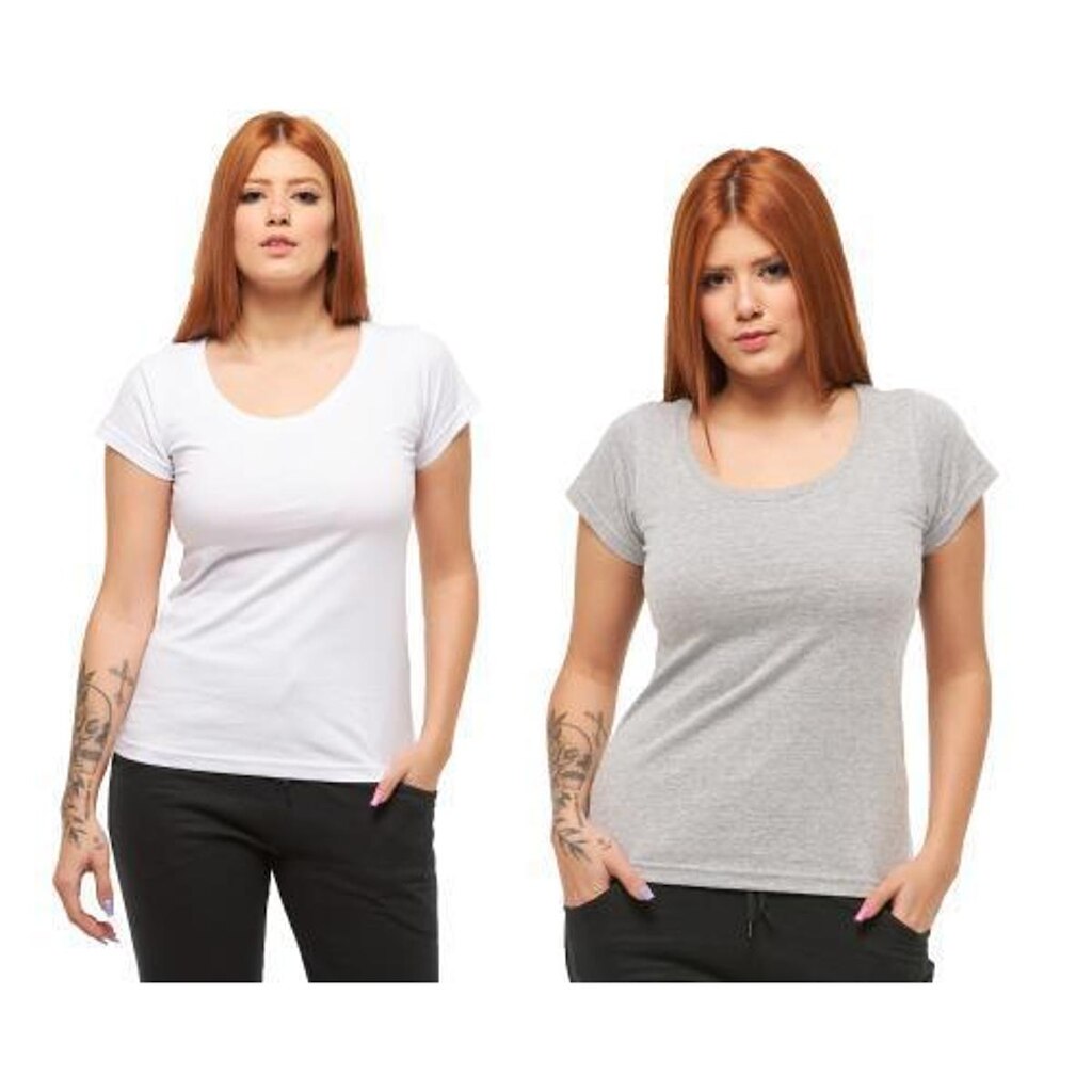 KIT COM 02 BABYLOOK FEMININA GOLA ABERTA-BRANCO-VERMELHO-PP