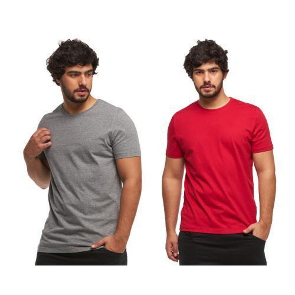 KIT COM 02 CAMISETAS BASICAS MASCULINA LISA LONGA - C5-CINZAGRAFITE-PRETO-GG