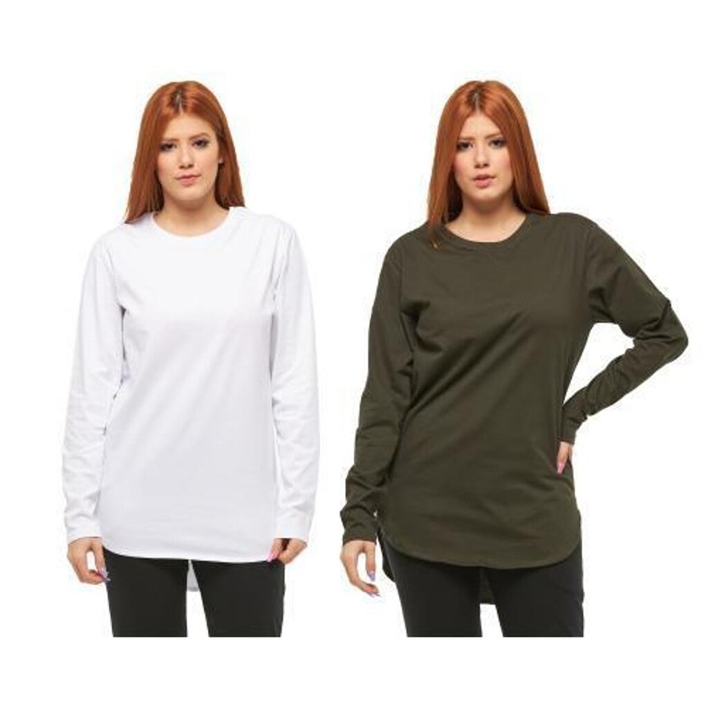 Kit com 02 Camisetas Longline Blusa Manga Longa Comprida Oversized Feminina C2