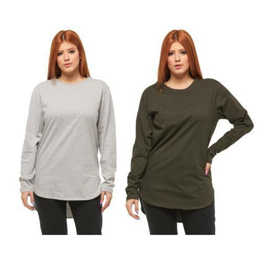 Kit com 02 Camisetas Longline Blusa Manga Longa Comprida Oversized Feminina C2