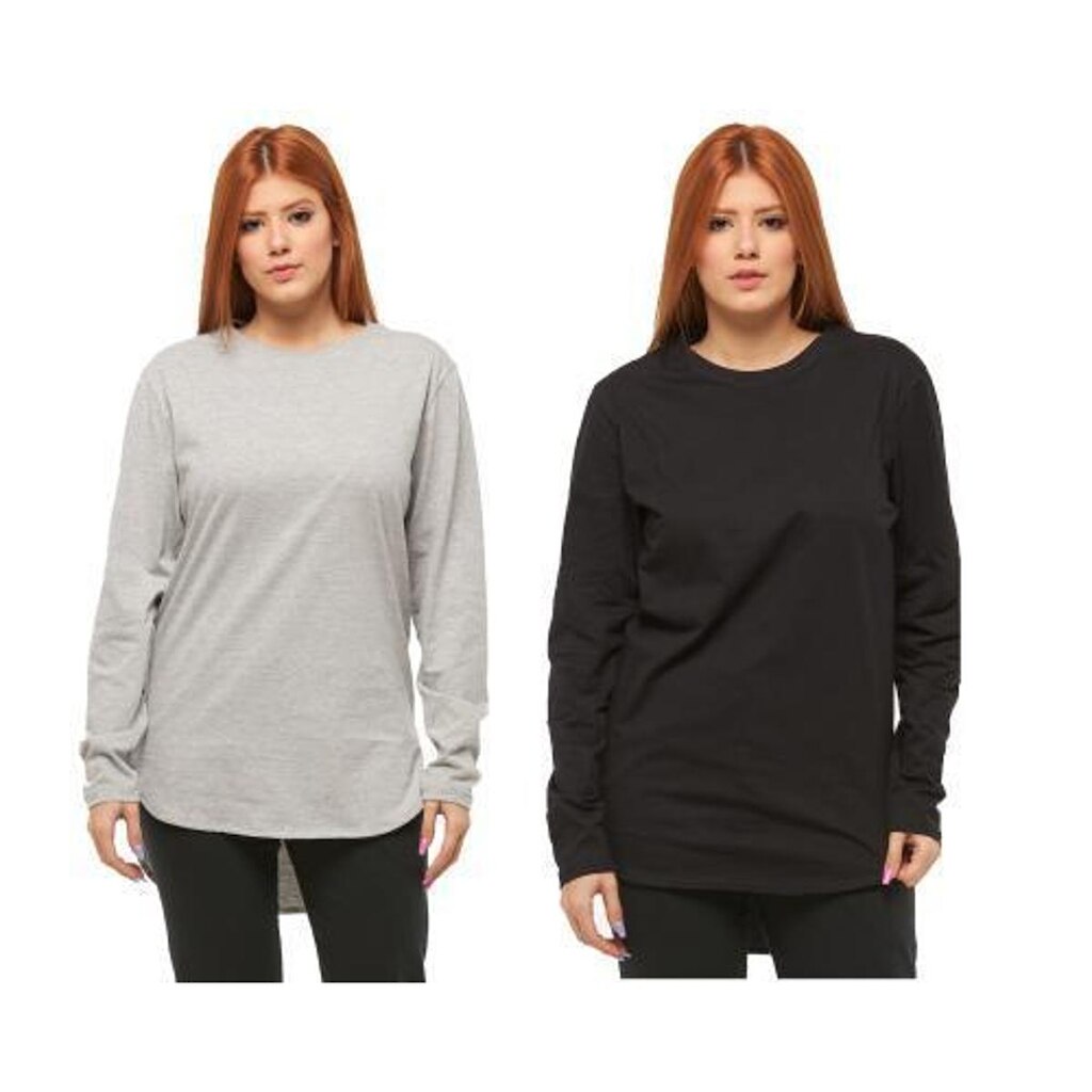 Kit com 02 Camisetas Longline Blusa Manga Longa Comprida Oversized Feminina C2