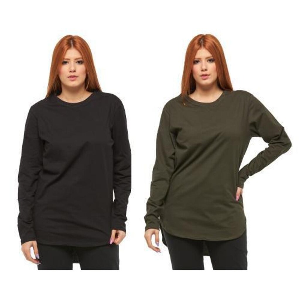Kit com 02 Camisetas Longline Blusa Manga Longa Comprida Oversized Feminina C2