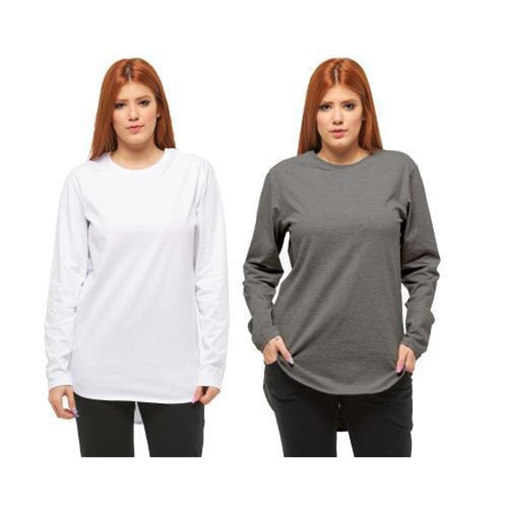 Kit com 02 Camisetas Longline Blusa Manga Longa Comprida Oversized Feminina C2