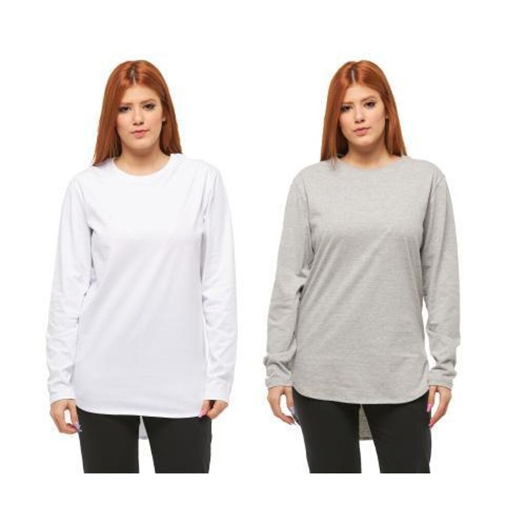Kit com 02 Camisetas Longline Blusa Manga Longa Comprida Oversized Feminina C2