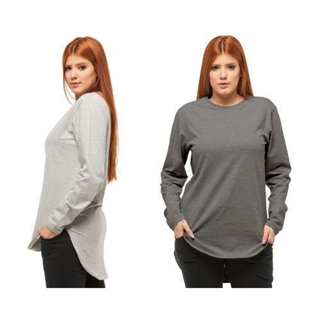 Kit com 02 Camisetas Longline Blusa Manga Longa Comprida Oversized Feminina C2