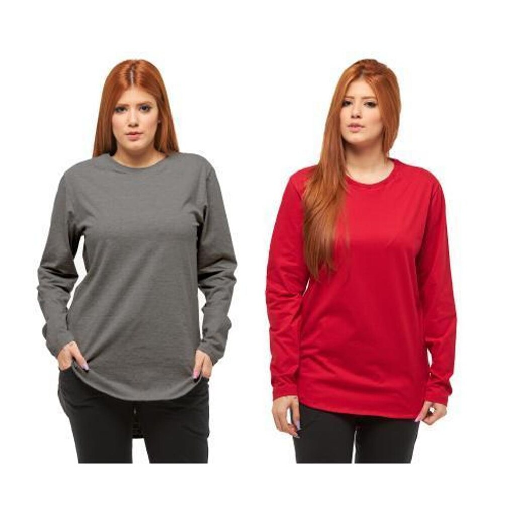 Kit com 02 Camisetas Longline Blusa Manga Longa Comprida Oversized Feminina C2