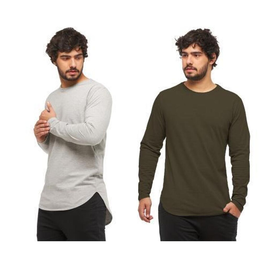 Kit com 02 Camisetas Longline Blusa Manga Longa Comprida Oversized Masculina C2