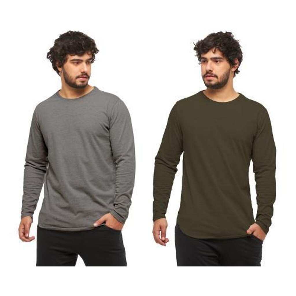 Kit com 02 Camisetas Longline Blusa Manga Longa Comprida Oversized Masculina C2