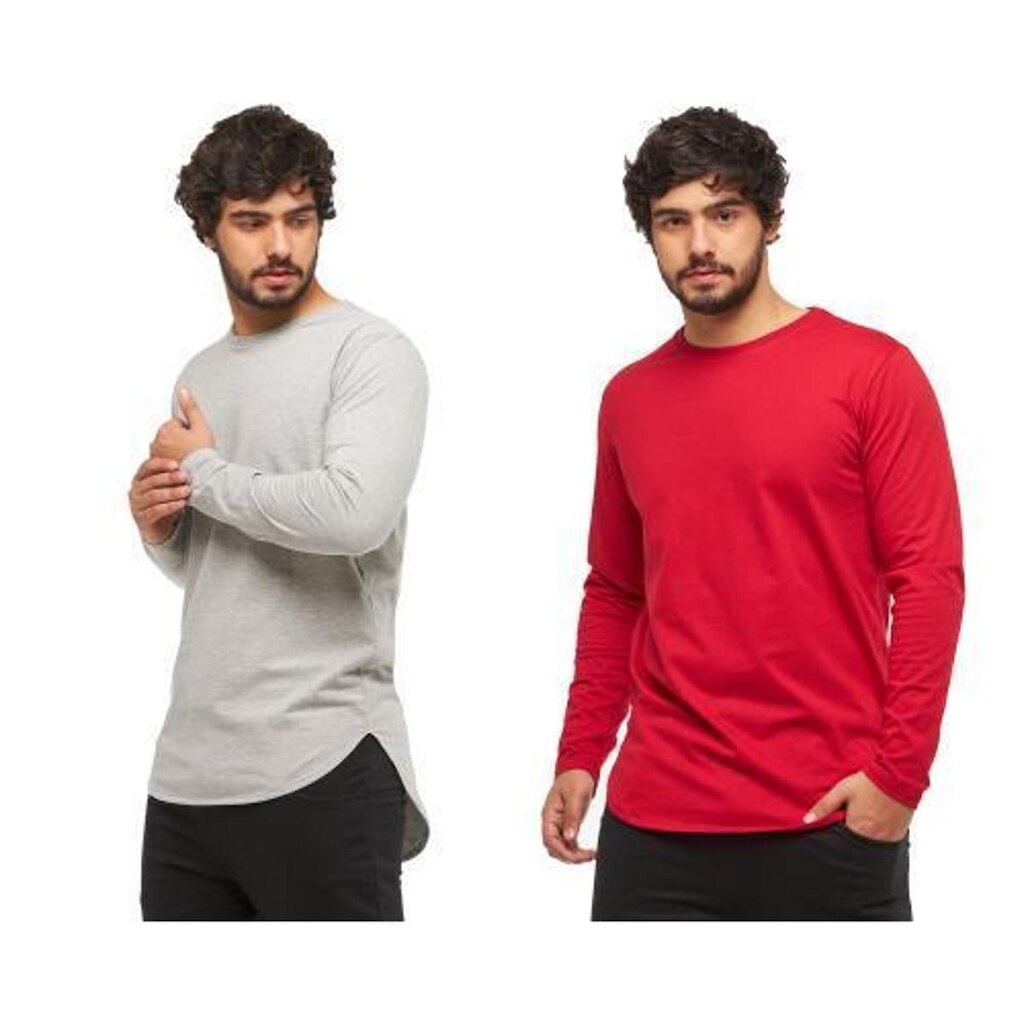 Kit com 02 Camisetas Longline Blusa Manga Longa Comprida Oversized Masculina C2