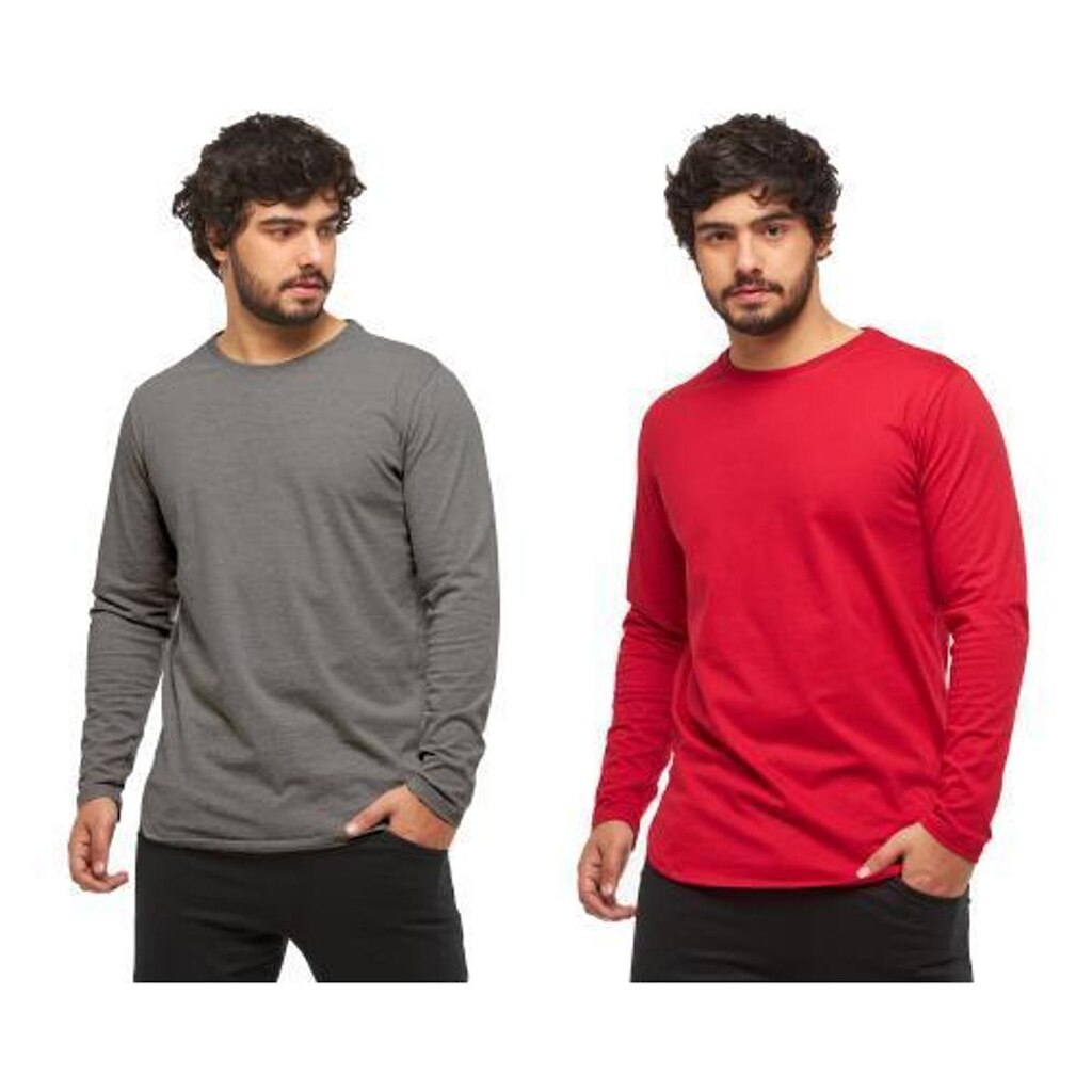 Kit com 02 Camisetas Longline Blusa Manga Longa Comprida Oversized Masculina C2
