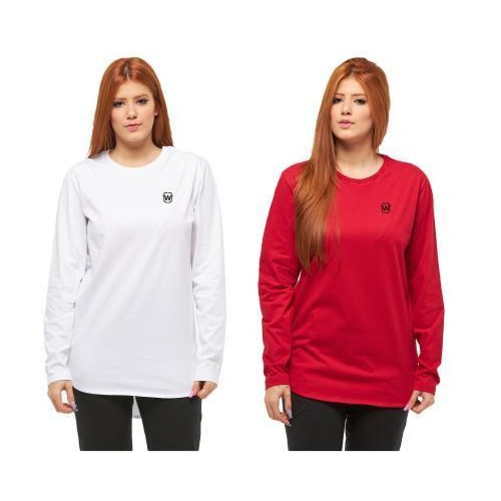 KIT COM 02 CAMISETAS LONGLINE FEMININA WOOKS OVERSIZED MANGA COMPRIDA WC2-BRANCO-VERDEMILITAR-P