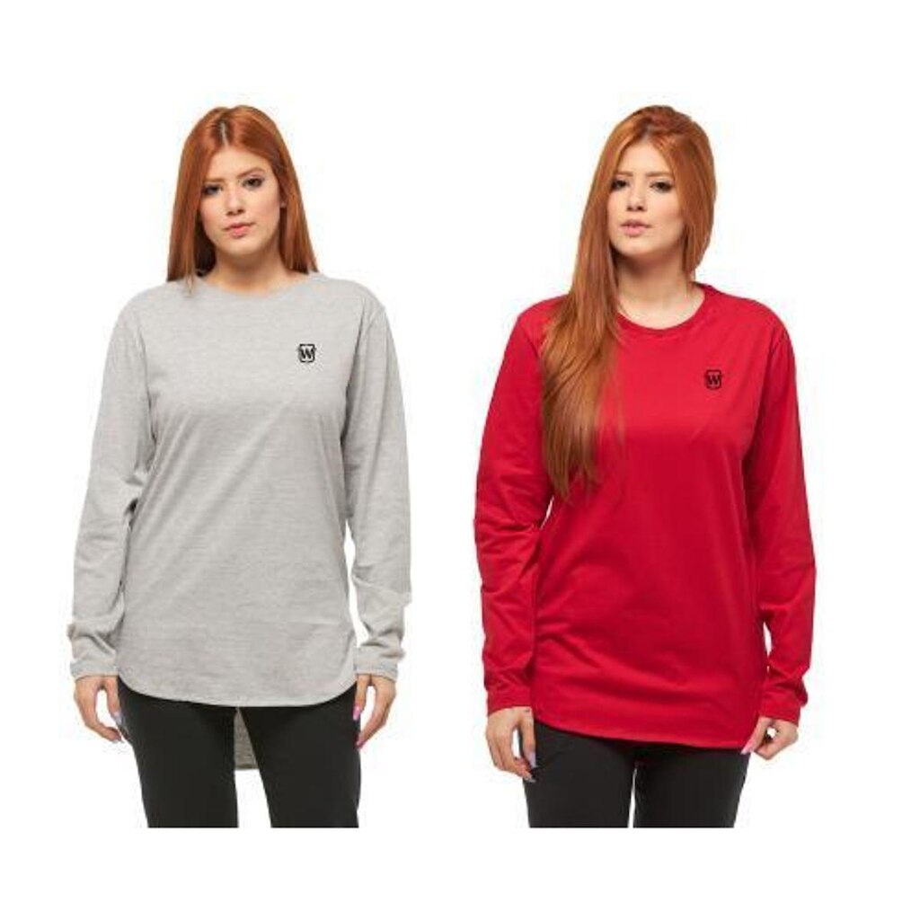 KIT COM 02 CAMISETAS LONGLINE FEMININA WOOKS OVERSIZED MANGA COMPRIDA WC2-BRANCO-VERDEMILITAR-P