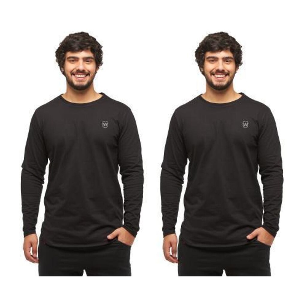KIT COM 02 CAMISETAS LONGLINE MASCULINA WOOKS OVERSIZED MANGA COMPRIDA WC2-PRETO-VERMELHO-EXG
