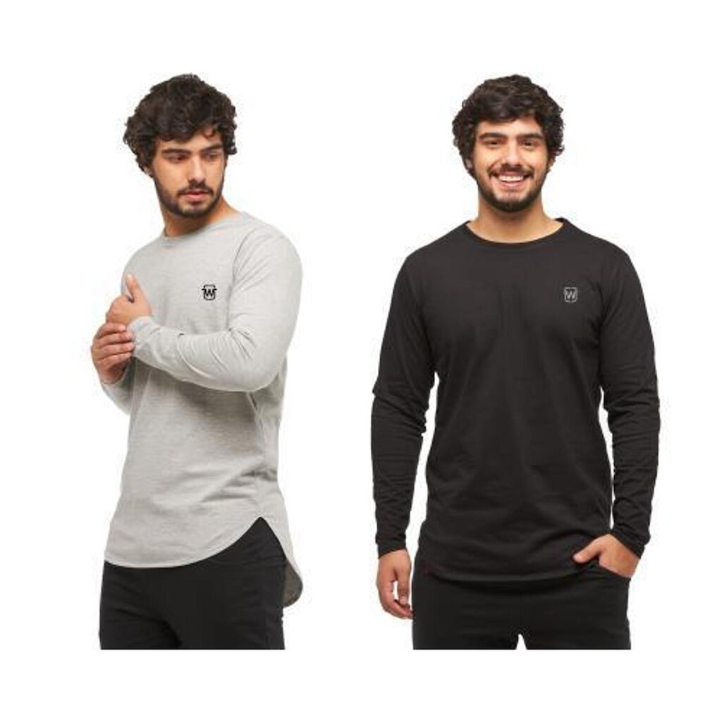 KIT COM 02 CAMISETAS LONGLINE MASCULINA WOOKS OVERSIZED MANGA COMPRIDA WC2-PRETO-VERMELHO-EXG