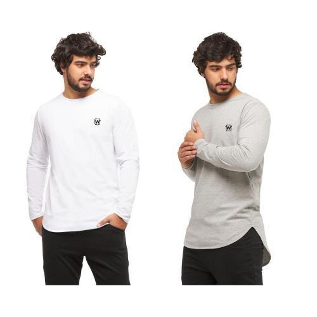 KIT COM 02 CAMISETAS LONGLINE MASCULINA WOOKS OVERSIZED MANGA COMPRIDA WC2-PRETO-VERMELHO-EXG
