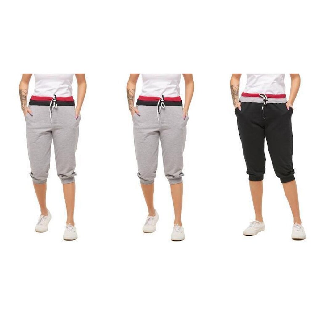 Kit com 03 Bermudas de Moletom Feminina Saruel Skinny-B1-BRANCO-CINZACLARO-PRETO-PP