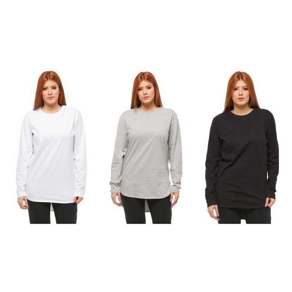 Kit com 03 Camisetas Long line Manga Comprida Oversized Feminina C2