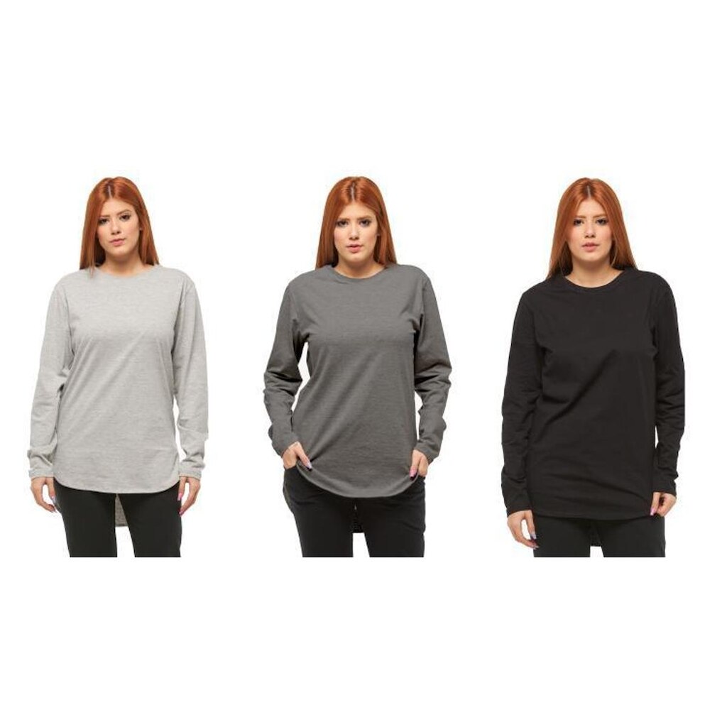 Kit com 03 Camisetas Long line Manga Comprida Oversized Feminina C2