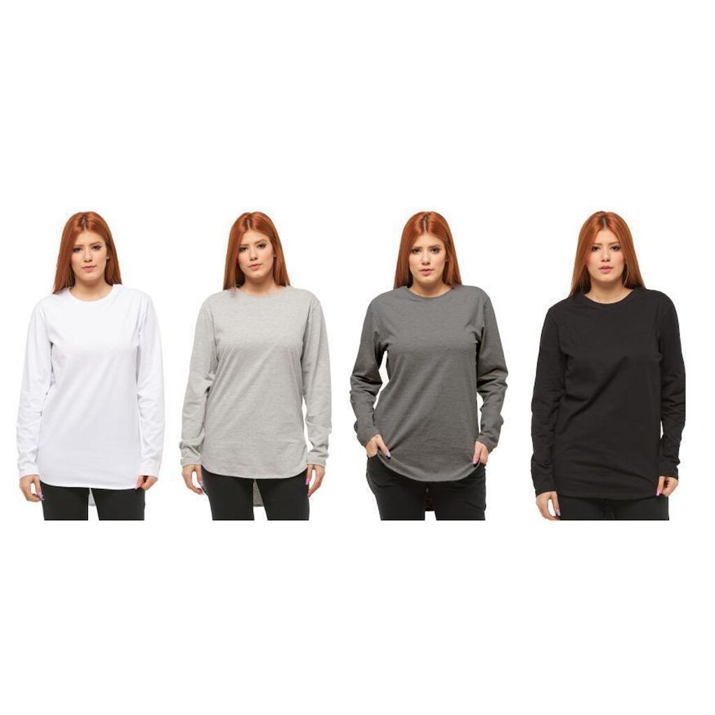 KIT COM 04 CAMISETAS LONGLINE MANGA COMPRIDA OVERSIZED FEMININA-cinzagrafite-preto-verde-vermelho-EX