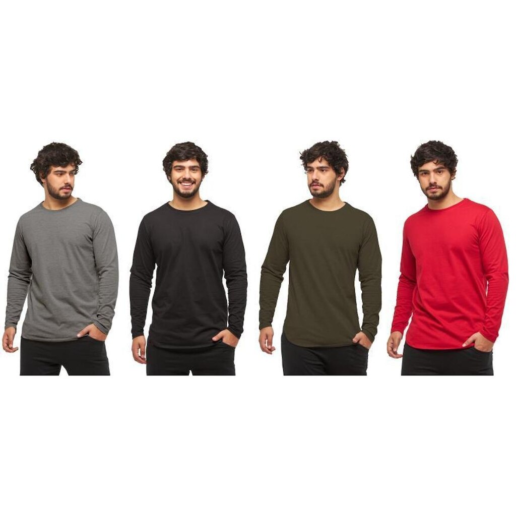 KIT COM 04 CAMISETAS LONGLINE MANGA COMPRIDA OVERSIZED MASCULINA-branco-preto-verde-vermelho-G