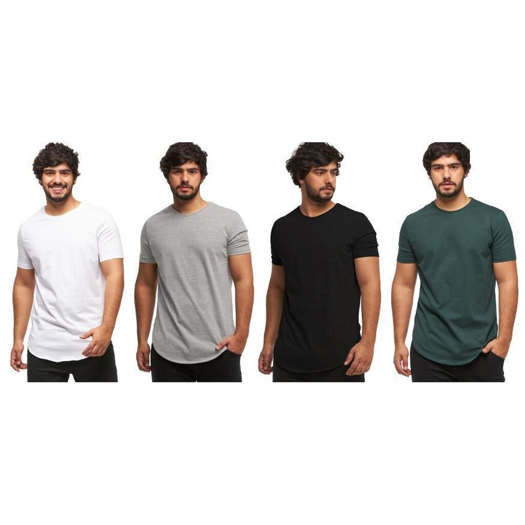 KIT COM 04 CAMISETAS LONGLINE MANGA CURTA MASCULINA-branco-cinzaclaro-preto-verde-EXG