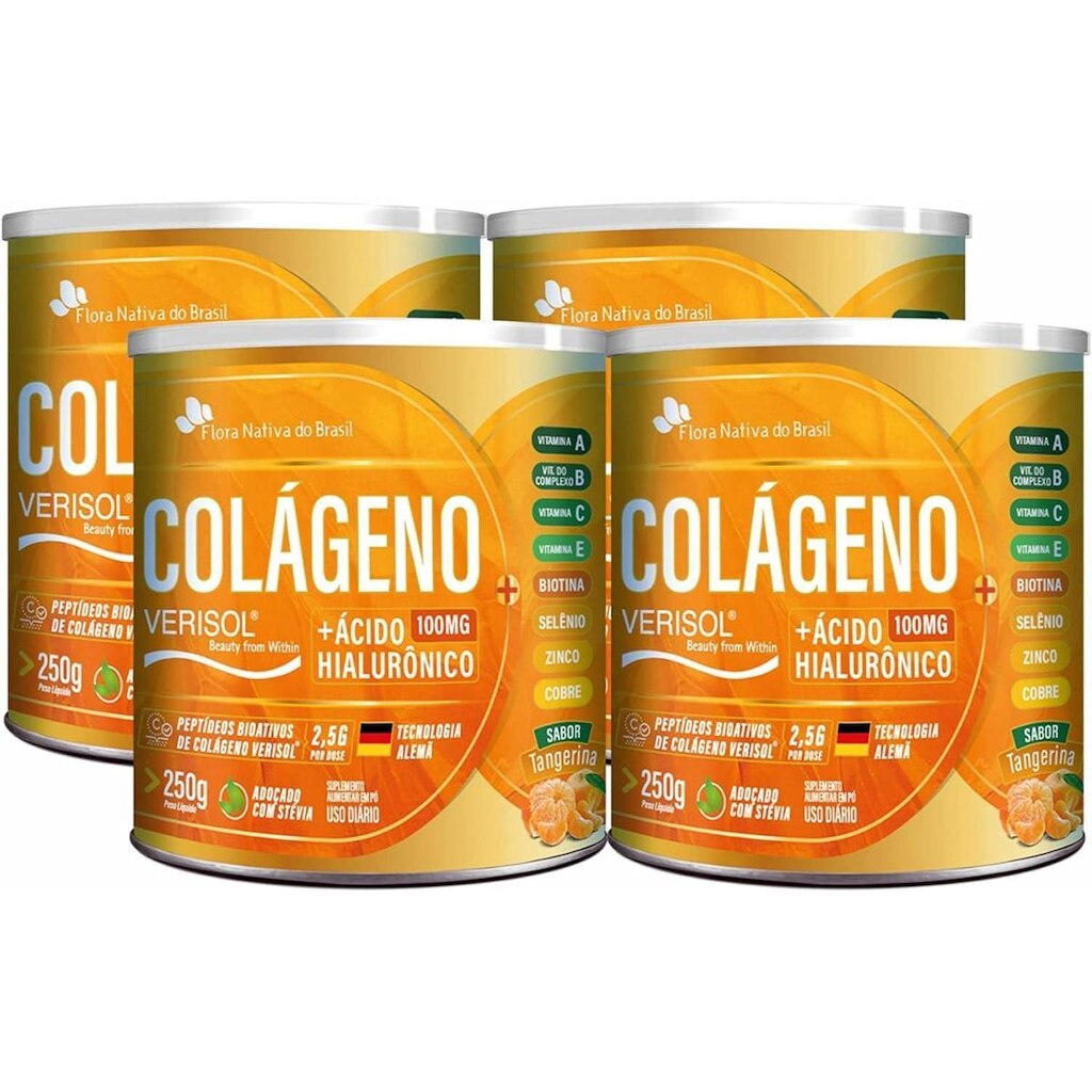 Kit Com 04 - Colágeno Veris0l + Ácido Hialurônico Sabor Tangerina 250g