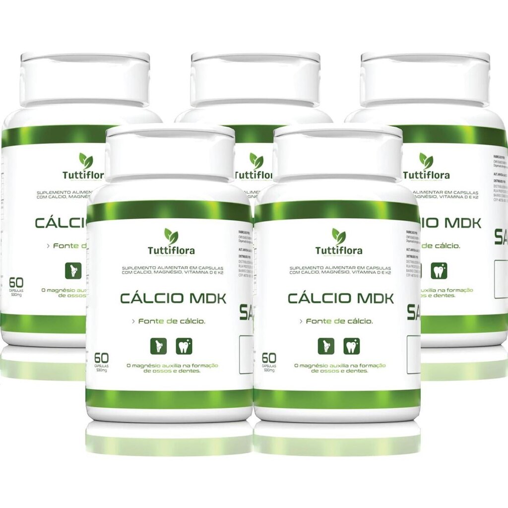 Kit Com 05 - Cálcio Mdk (Cálcio, Magnésio, Vitamina D e K2) 60 Capsulas TuttiFlora