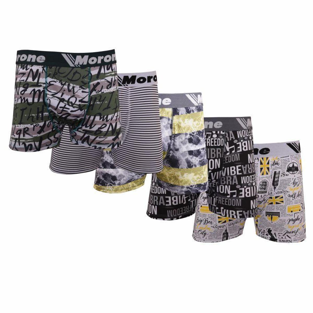 Kit com 05 Cuecas Boxer Morone em Microfibra Estampada Adulto Menor preço em Kit com 05 Cuecas Boxer Morone em Microfibra Estampada Adulto