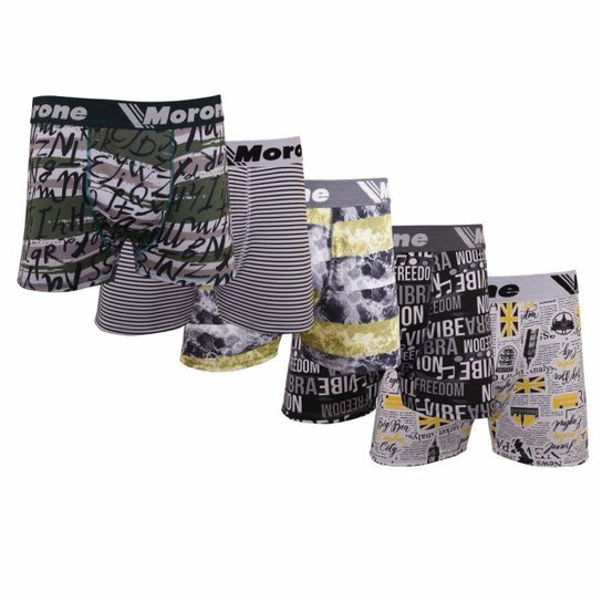 Kit com 05 Cuecas Boxer Morone em Microfibra Estampada Adulto - Preto Menor preço em Kit com 05 Cuecas Boxer Morone em Microfibra Estampada Adulto - Preto