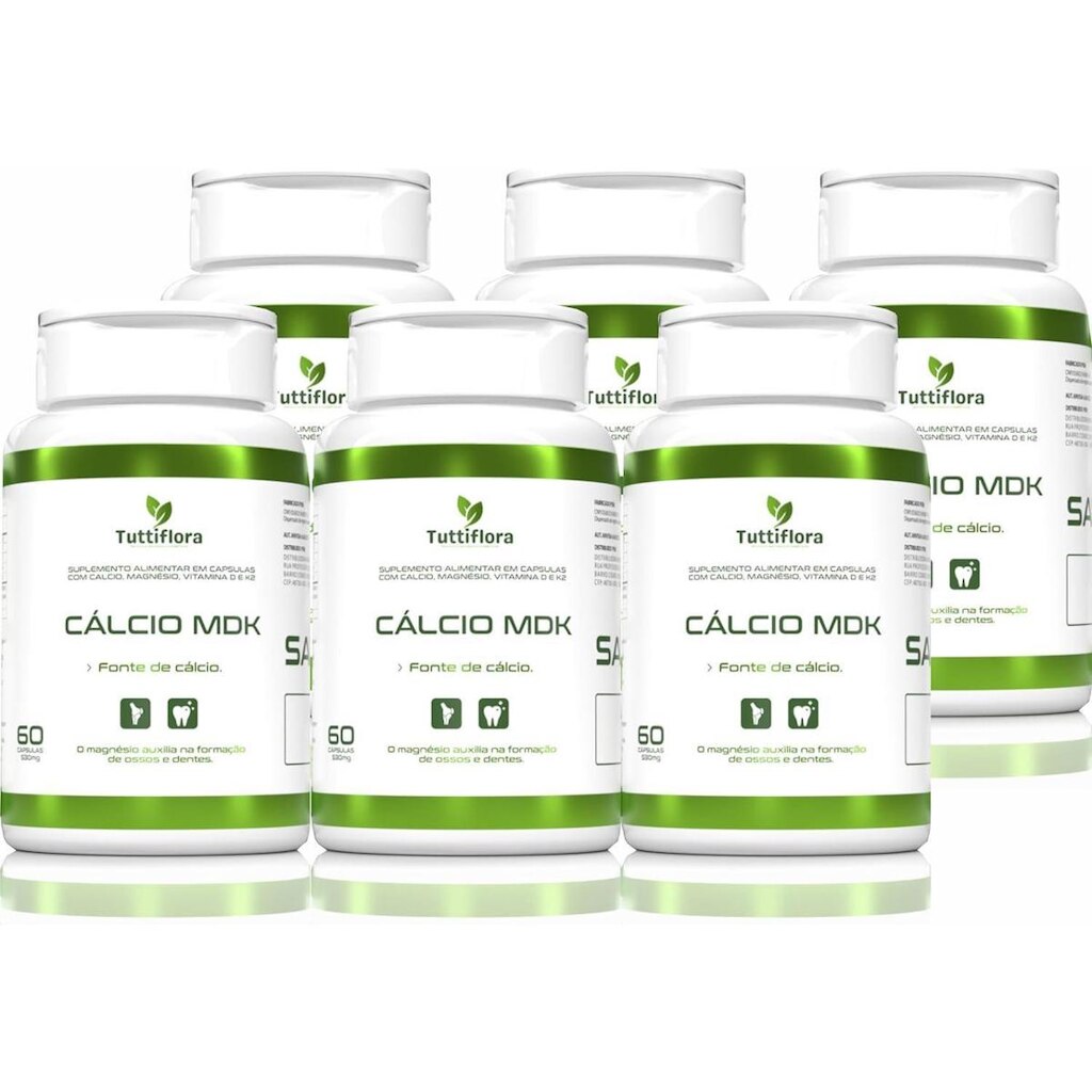 Kit Com 06 - Cálcio Mdk (Cálcio, Magnésio, Vitamina D e K2) 60 Capsulas TuttiFlora