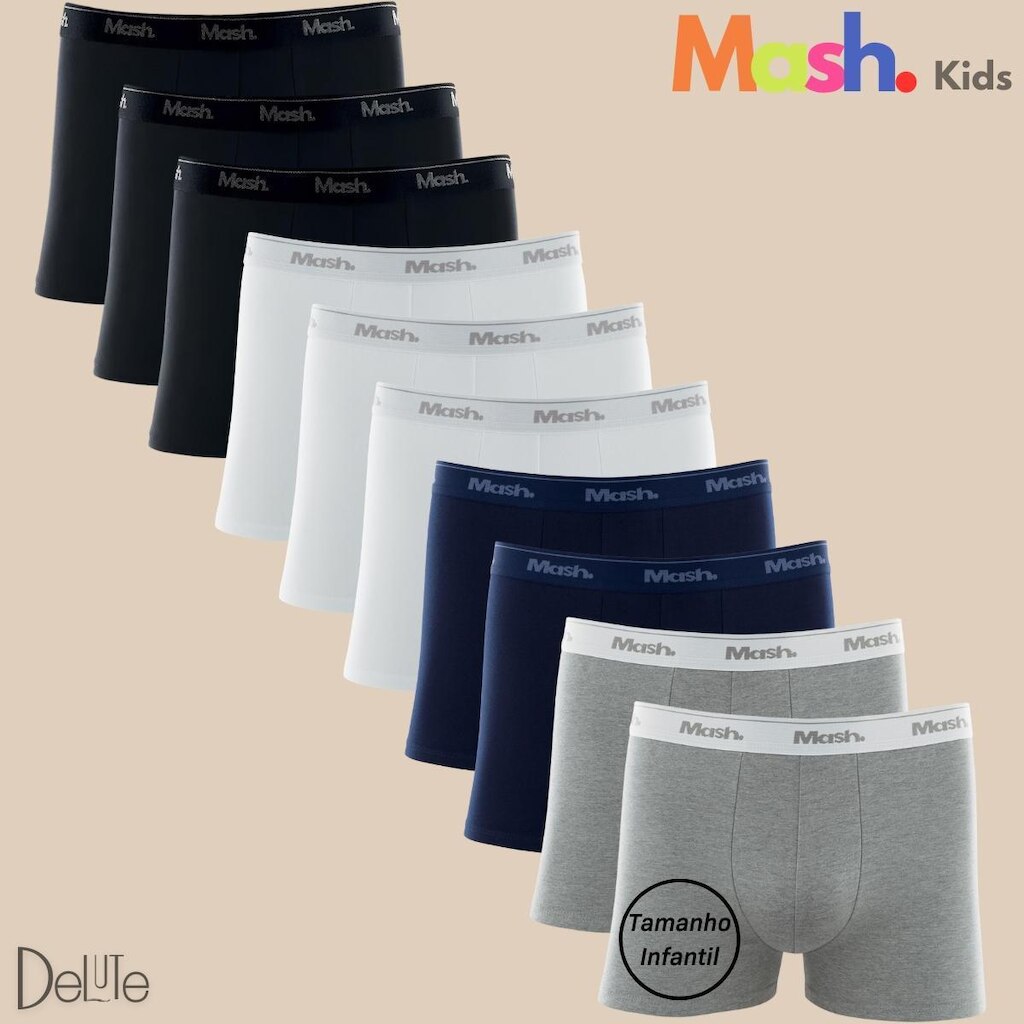 Kit Com 10 Cuecas Box Infantil Boxer Juvenil Mash Algodão