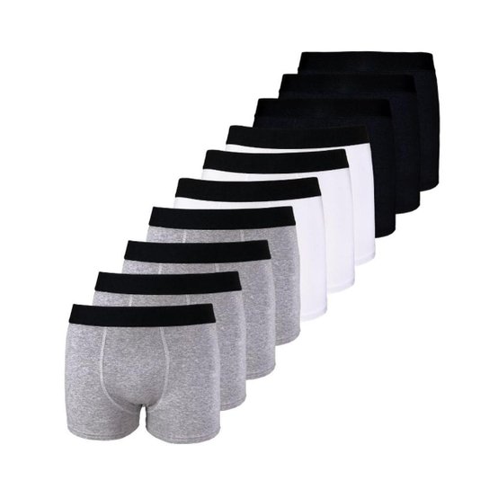 Kit com 10 Cuecas Boxer Box Try Basics Algodão Cotton Lisa Básica Casual Moda Masculina - Preto+Cinza é ruim? Kit com 10 Cuecas Boxer Box Try Basics Algodão Cotton Lisa Básica Casual Moda Masculina - Preto+Cinza é boa?