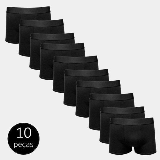 Kit Com 10 Cuecas Boxer Cotton Part.B Confort - Preto